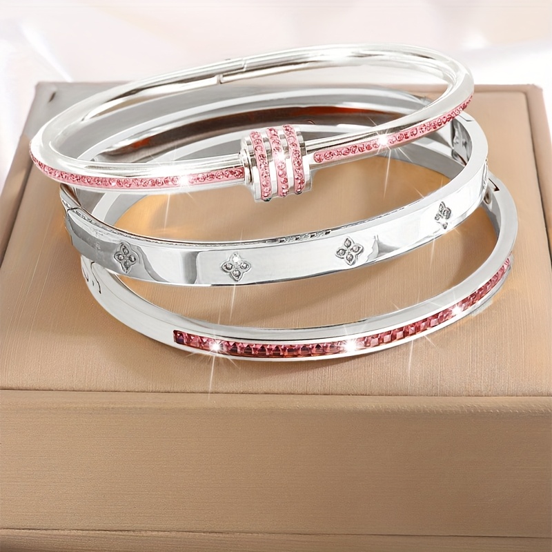 Boho Style Stainless Steel Bracelet Set 18K Golden Plating & Rhinestone Accents